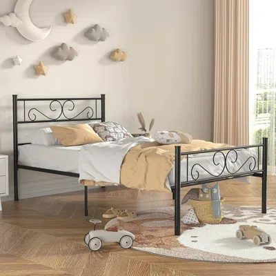 Hivvago Sturdy Metal Platform Bed Frame With Headboard Footboard In Black Finish