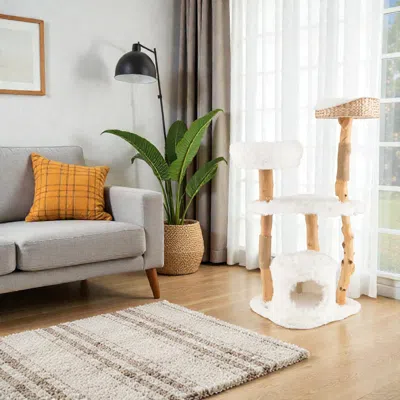 Hivvago Sturdy Wood Cat Climbing Tower With Upper Basket-style Cat Bed In Neutral