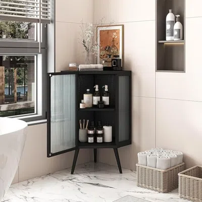 Hivvago Stylish 22.25 Corner Cabinet With Tempered Glass Door