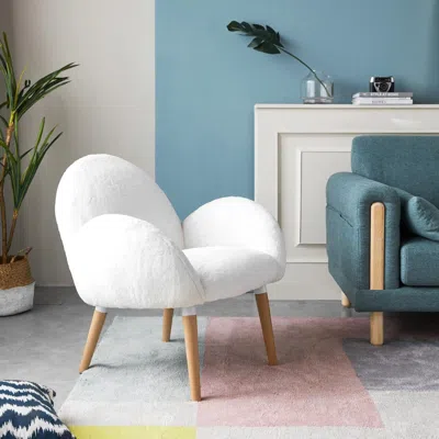 Hivvago Stylish Beech Wood And Imitation Lamb Fabric Sofa Chair In White
