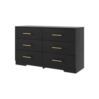 Hivvago Stylish Black 6 Drawer Dresser With Gold Handles