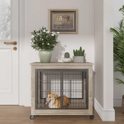 Hivvago Stylish Dog Crate Side Table On Wheels