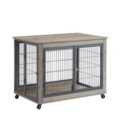 Hivvago Stylish Dog Crate Side Table On Wheels In Multi