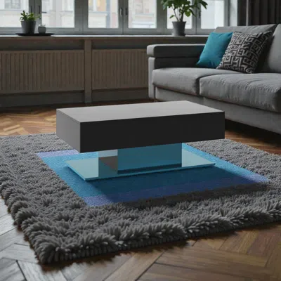 Hivvago Stylish Living Room Table With Built-in Led Lighting And Hidden Storage Drawers In Gray