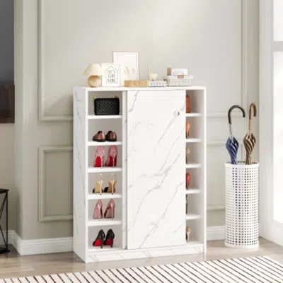 Hivvago Stylish Marble White Shoe Cabinet With Sliding Door