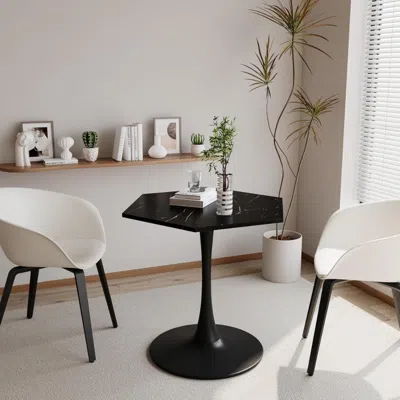 Hivvago Stylish Modern Octagonal Coffee Table With Black Printed Marble Top