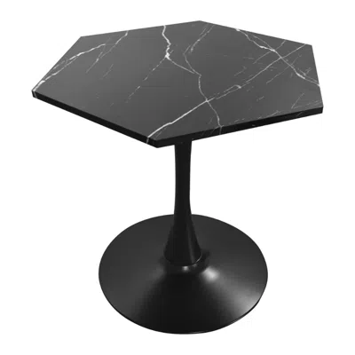 Hivvago Stylish Modern Octagonal Coffee Table With Black Printed Marble Top