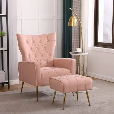 Hivvago Stylish Pink Accent Chair With Ottoman