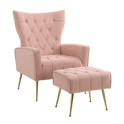 Hivvago Stylish Pink Accent Chair With Ottoman