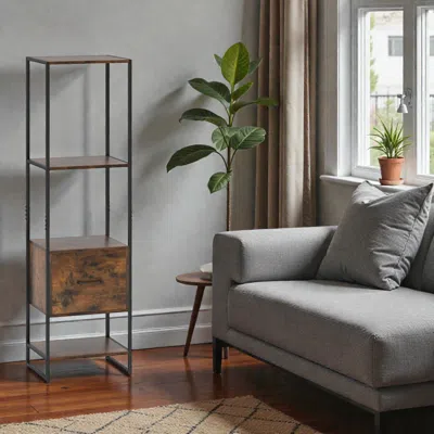 Hivvago Stylish Vertical 5-shelf Organizer With Drawer For Compact Spaces In Black