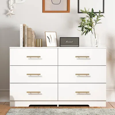 Hivvago Stylish White 6 Drawer Dresser With Gold Handles