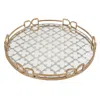 Hivvago Sui 18 Inch Round Decorative Tray, Glass Bottom And Gold Geometric Frame In Gold