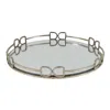 Hivvago Sui 18 Inch Round Tray, Glass Bottom, Silver Geometric Frame, Large In Silver