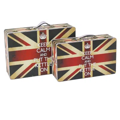 Hivvago Suitcase With Union Jack Print Canvas Upholstery, Multicolor, Set Of 2
