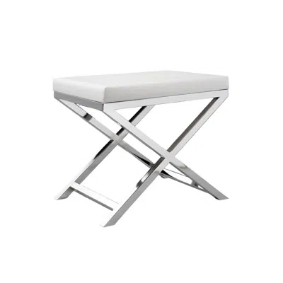 Hivvago Sumi 18 Inch Stool, Padded Seat, White Faux Leather, Crossed Chrome Legs