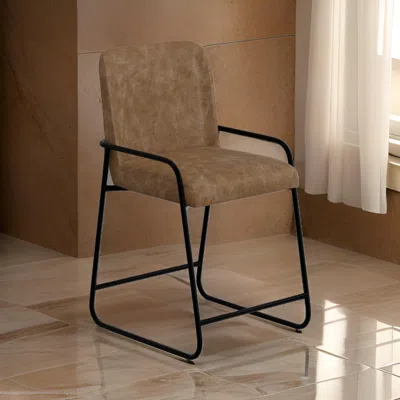 Hivvago Suze Counter Height Chair, Arched Back, Black, Cognac Brown Faux Leather