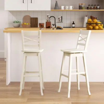 Hivvago Swivel 30-inch Bar Height Stool Set Of 2 With Footrest-white