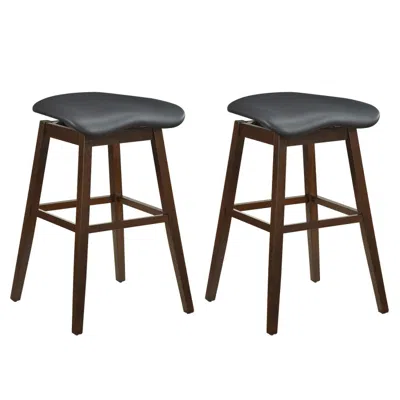 Hivvago Swivel Bar Stools Set Of 2 With Padded Contoured Seat And Footrest-black & Brown