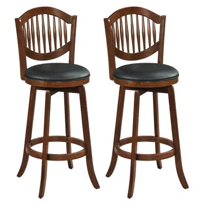 Hivvago Swivel Bar Stools Set Of 2 With Wooden Frame And Backrest In Brown