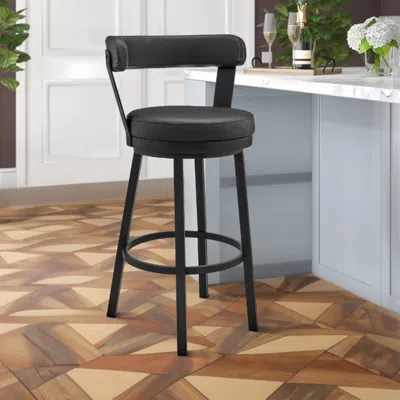 Hivvago Swivel Barstool With Curved Open Back And Metal Legs, Gray And Black