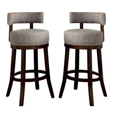 Hivvago Swivel Barstool With Curved Open Low Back, Set Of 2, Gray And Brown
