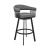 Hivvago Swivel Barstool With Open Design Metal Frame And Slatted Arms, Gray And Black In Gray