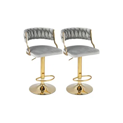 Hivvago Swivel Barstool With Woven Back Set Of 2 For Kitchen Island Cafe-gray In Black