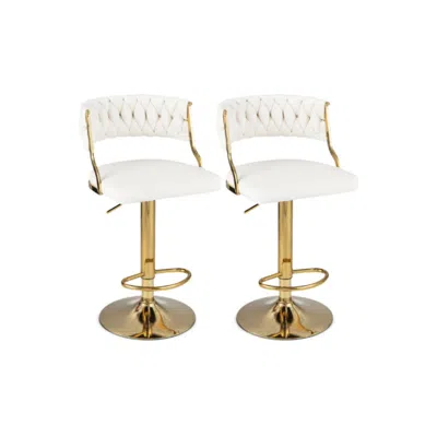Hivvago Swivel Barstool With Woven Back Set Of 2 For Kitchen Island Cafe-white