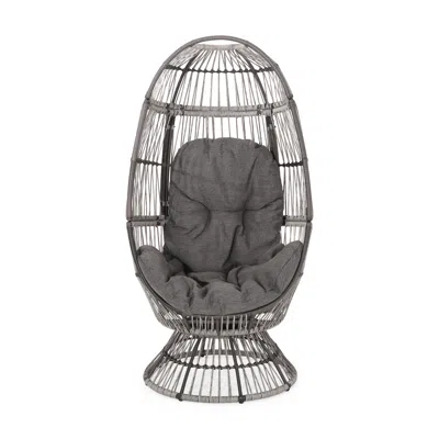 Hivvago Swivel Basket Chair With Plush Padding In Gray