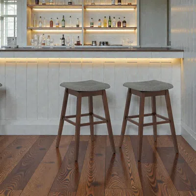 Hivvago Swivel Counter Bar Stools With Wooden Legs And Integrated Footrest - Set Of 2 In Brown