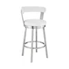 Hivvago Swivel Counter Barstool With Curved Open Back And Metal Legs, White And Silver In Metallic