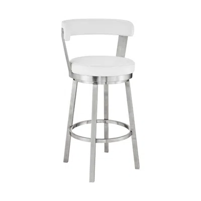 Hivvago Swivel Counter Barstool With Curved Open Back And Metal Legs, White And Silver In Metallic