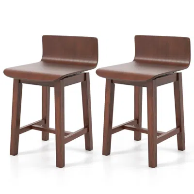 Hivvago Swivel Dining Chair Set Of 2 With Low Back And Curved Seat-walnut