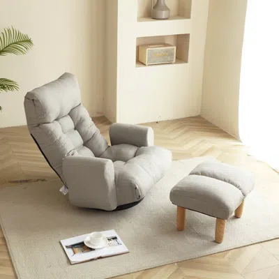Hivvago Swivel Indoor Recliner Floor Chair With Adjustable Headrest Footstool And Side Pockets - Cement Grey In Gray