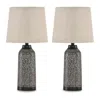 Hivvago Table Lamp Set Of 2, Beige Drum Shade, Black Hammered Motif Metal Base In Black