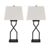 Hivvago Table Lamp Set Of 2, Empire Fabric Shade, Black Geometric Base W Usb In White