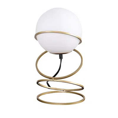 Hivvago Table Lamp, White Glass Globe, 4 Spiral Ring Accented Base 14 Inch