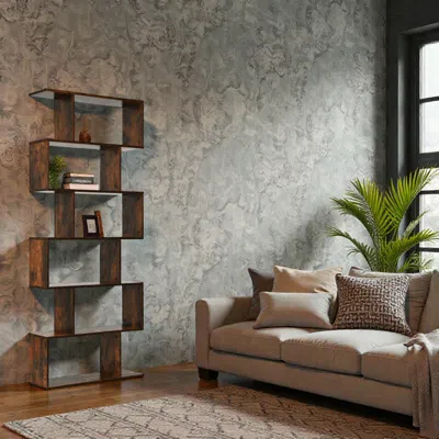 Hivvago Tall 6-layer Zigzag Book Shelf Display Unit For Home Decor In Brown