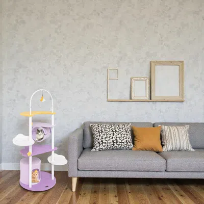 Hivvago Tall 62-inch Feline Tower Featuring Metal Construction And Play Platforms In Purple
