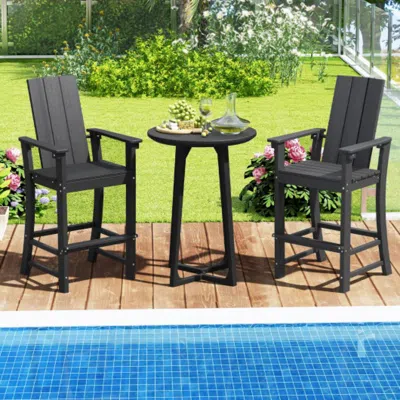 Hivvago Tall Adirondack Chair Outdoor Bar Stool With Ergonomic Backrest For Backyard-black In Gray