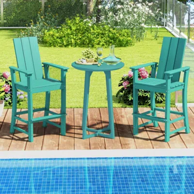 Hivvago Tall Adirondack Chair Outdoor Bar Stool With Ergonomic Backrest For Backyard-turquoise