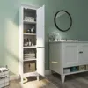 Hivvago Tall Bathroom Floor Cabinet With Shutter Doors And Adjustable Shelf-white