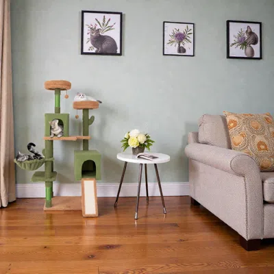 Hivvago Tall Cat Activity Center With Ladders, Scratch Columns, Two Condos & Cozy Bed In Neutral