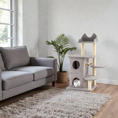 Hivvago Tall Cat Tree For Big Cats With Dual-level Condo And Three Hideout Spaces In Gray