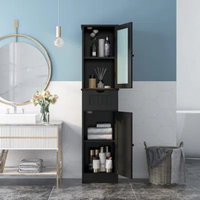 Hivvago Tall Floor Storage Cabinet With 2 Doors And 1 Drawer For Bathroom-black