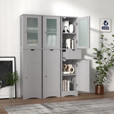 Hivvago Tall Floor Storage Cabinet With 2 Doors And 1 Drawer For Bathroom-gray