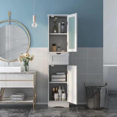 Hivvago Tall Floor Storage Cabinet With 2 Doors And 1 Drawer For Bathroom-white