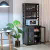 Hivvago Tall Freestanding Bar Cabinet Buffet With Glass Holder And Adjustable Shelf-gray