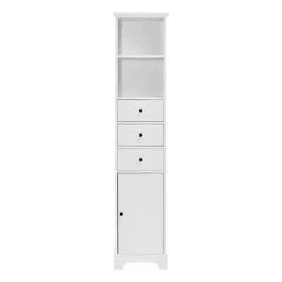 Hivvago Tall Freestanding Bathroom Cabinet With 3 Drawers & Adjustable Shelf - White