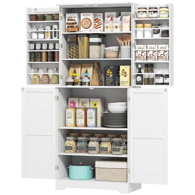 Hivvago Tall Pantry Cabinet With Adjustable And Door Shelves In White